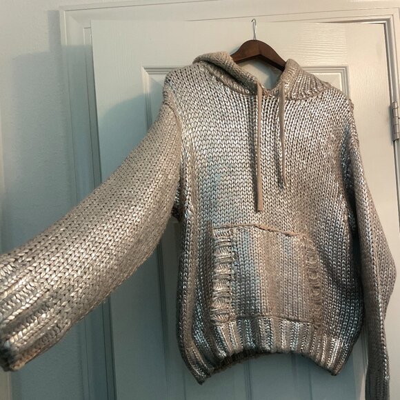 Zara Sweaters - Zara Silvery/Gold Foil Hoodie Small